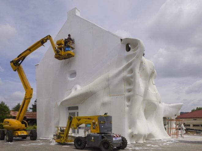 Prison, renovation, Berdaguer & Péjus, Gue(oh)st House, Marcel DuChamp, France, spooky house, halloween, house with a spooky white veil, green design, sustainable design, eco-design