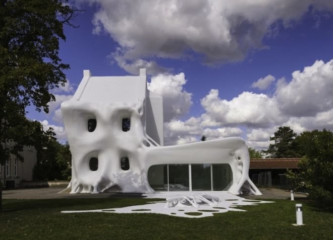 Prison, renovation, Berdaguer & Péjus, Gue(oh)st House, Marcel DuChamp, France, spooky house, halloween, house with a spooky white veil, green design, sustainable design, eco-design