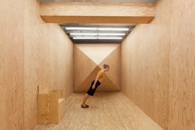 Julian Hoeber, Gravitational Mystery Spots, Chelsea Galleries, Harris Lieberman, Demon Hill #2, trick of architecture, light and shade art