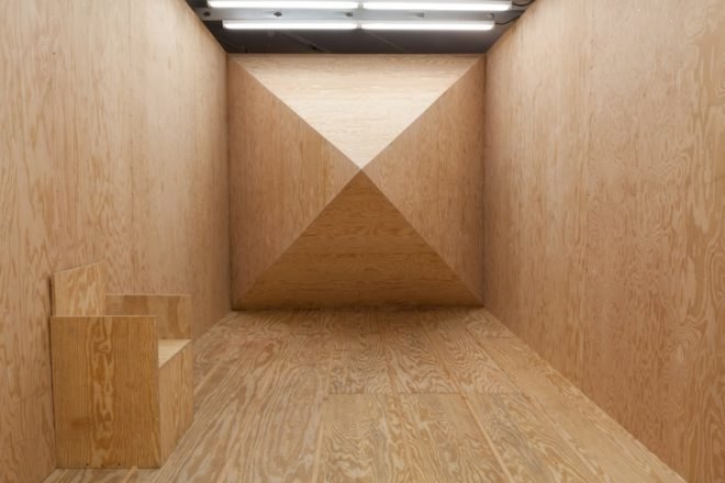 Julian Hoeber, Gravitational Mystery Spots, Chelsea Galleries, Harris Lieberman, Demon Hill #2, trick of architecture, light and shade art