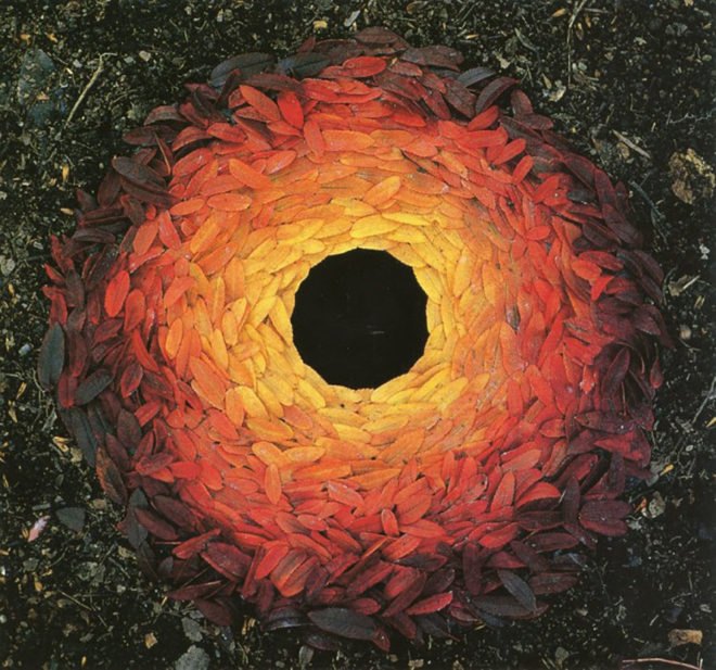 Andy Goldsworthy, leaves, leaf art, land art, environmental art, eco art
