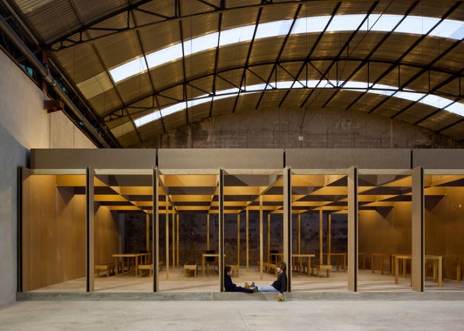 Comoco Architects, Portugal, N10 Sports Facility, Coimbra, Soccer, renovation, warehouse, interior space, soccer field, MDF boards,