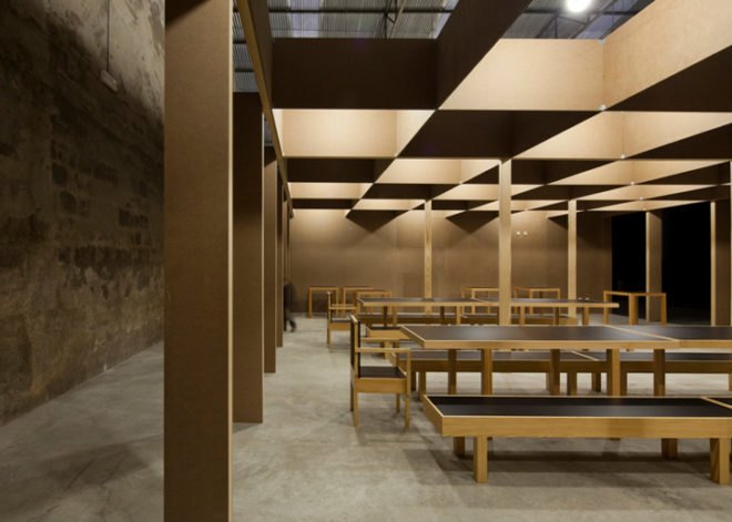 Comoco Architects, Portugal, N10 Sports Facility, Coimbra, Soccer, renovation, warehouse, interior space, soccer field, MDF boards,