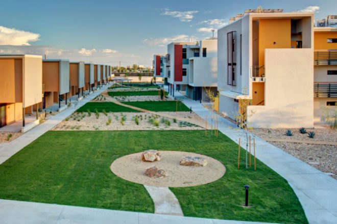 Paisano Green Community Senior Housing, Workshop8, el paso, senior housing, eco housing, net zero, wind power, solar power