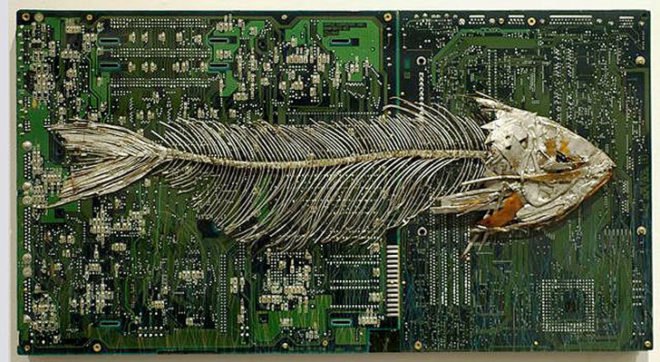 green design, eco design, sustainable design, Peter McFarlane, recycled circuit boards, circuit board fossils, circuit board art, recycle art, eco art, recycled materials