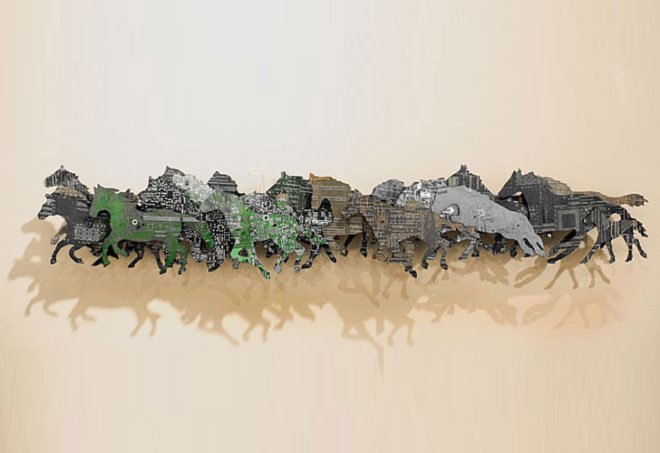 green design, eco design, sustainable design, Peter McFarlane, recycled circuit boards, circuit board fossils, circuit board art, recycle art, eco art, recycled materials