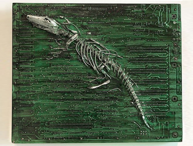 green design, eco design, sustainable design, Peter McFarlane, recycled circuit boards, circuit board fossils, circuit board art, recycle art, eco art, recycled materials