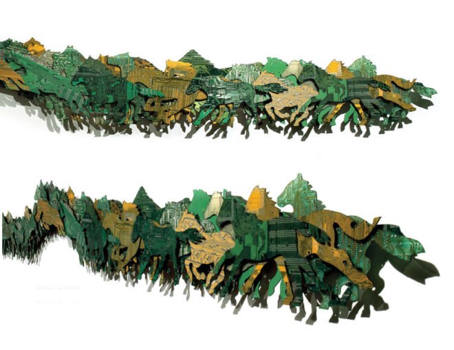 green design, eco design, sustainable design, Peter McFarlane, recycled circuit boards, circuit board fossils, circuit board art, recycle art, eco art, recycled materials