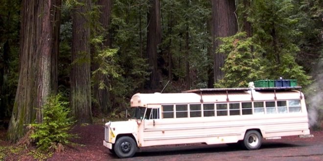 school bus conversion, architecture, green renovation, green design, sustainable design, eco-design, bus, wpi Creative, Cascades, USA, wood-fired stove, natural ventilation, mobile home