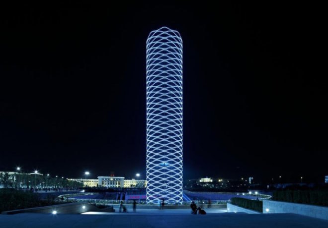Tower of Ring, LED Light, LED Tower, Eastern Design, Tianjin China, Kawaguchi & Engineers, Daireido, Green Lighting
