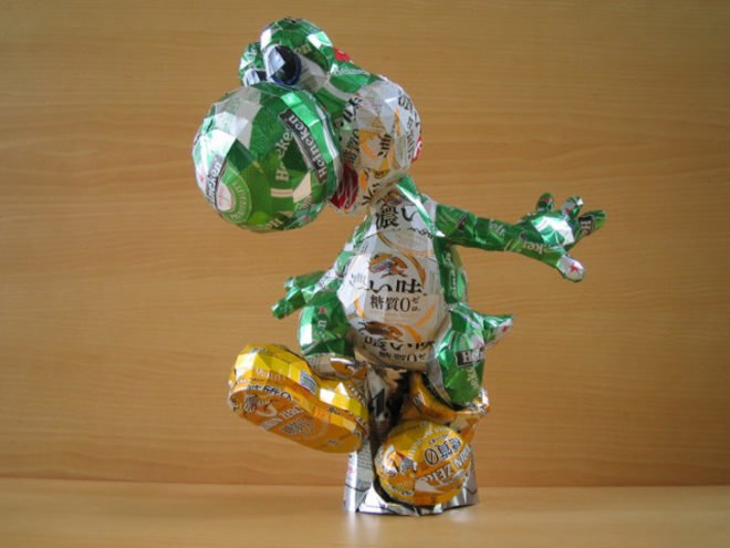 macaon, sculpture, can craft, aluminum can, beer, soda, yoshi