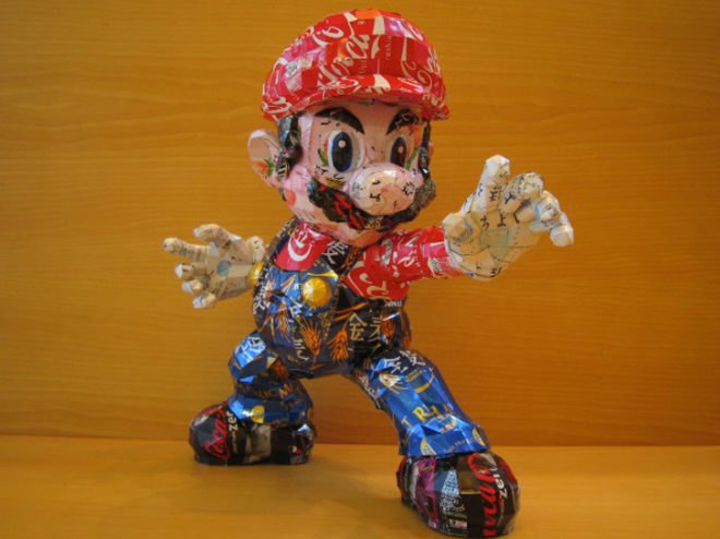 macaon, sculpture, can craft, aluminum can, beer, soda, mario