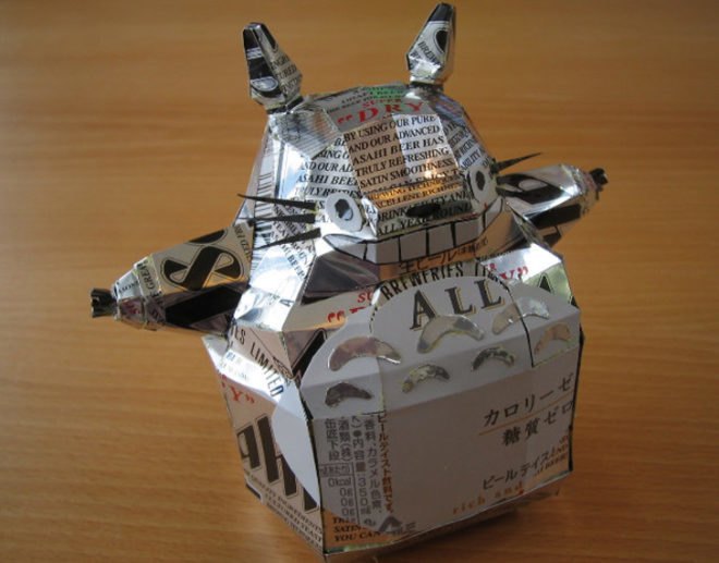 macaon, sculpture, can craft, aluminum can, beer, soda, totoro