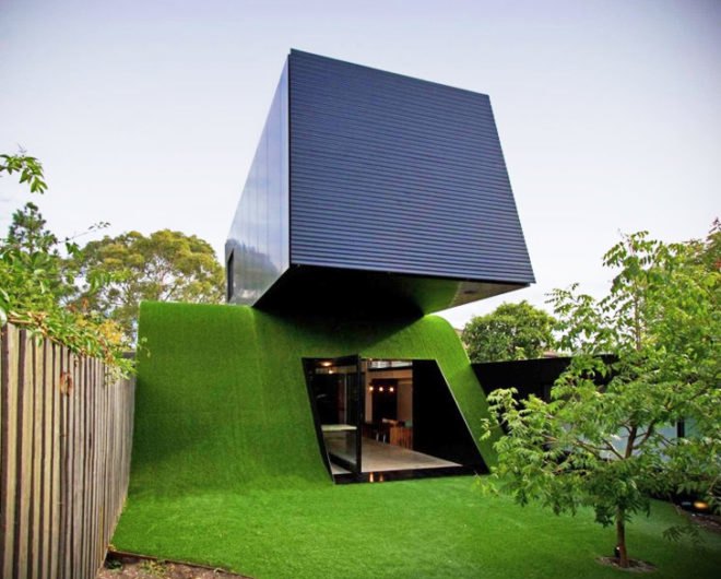 green design, eco design, sustainable design, Andrew Maynard Architects, cantilevers, louvers, artificial hill, HIll House