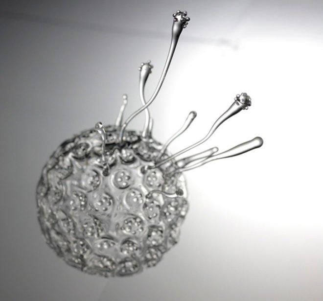 mika aoki, singing glass, sculpture, microscopic, artist, glass, blown glass