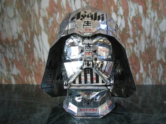 eco-art, Makaon, Japanese art, recycling, pop culture, recycled materials, green design, american pop culture, sustainable design, eco-design, Darth Vader, Batman, cans, trash