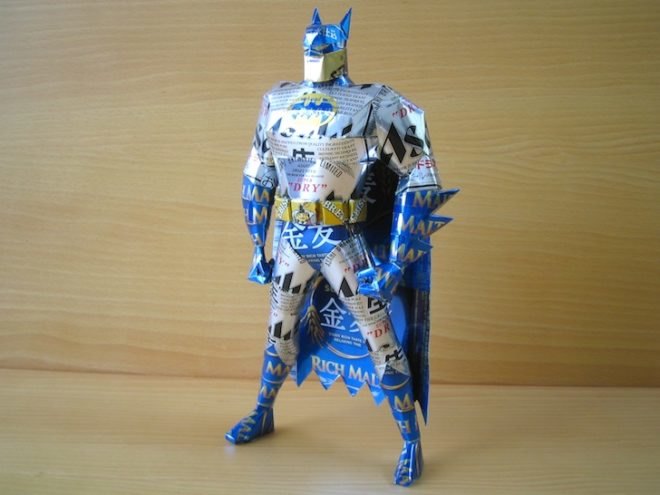 eco-art, Makaon, Japanese art, recycling, pop culture, recycled materials, green design, american pop culture, sustainable design, eco-design, Darth Vader, Batman, cans, trash
