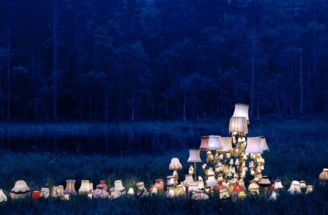 Rune Guneriussen, temporary installation, green art, sustainable artwork, nature art, everyday objects, recycled materials, repurposed objects, sustainable design, green design, light installation, land art