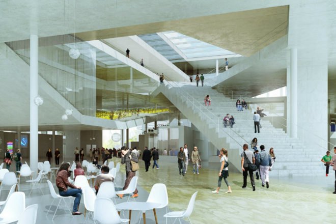 École Centrale School of Engineering, OMA, eco university, glass roof, superblock, france, daylighting