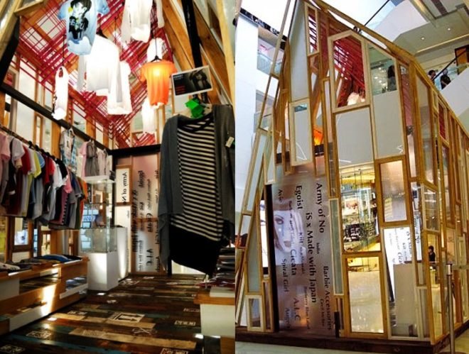 green design, eco design, sustainable design, MOMO Shop, Andy Tong, recycled materials, recycled window architecture, disused windows, pop up shop