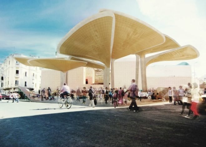 tomdavid architecten, market square casablanca, sustainable design, green design, public architecture, canopy structure, reused water, [ac-ca] competition,