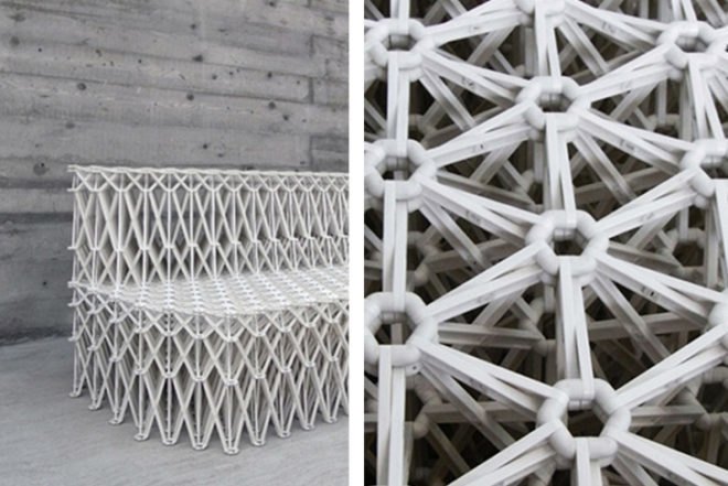 Yuya Ushida, XXXX_SOFA, Royal Ahrend NV, Recycled Plastic Bottles, transformable furniture, collapsible furniture, Design Academy of Eindhoven, building method, green furniture, Transforming Furniture, Recycled Materials,