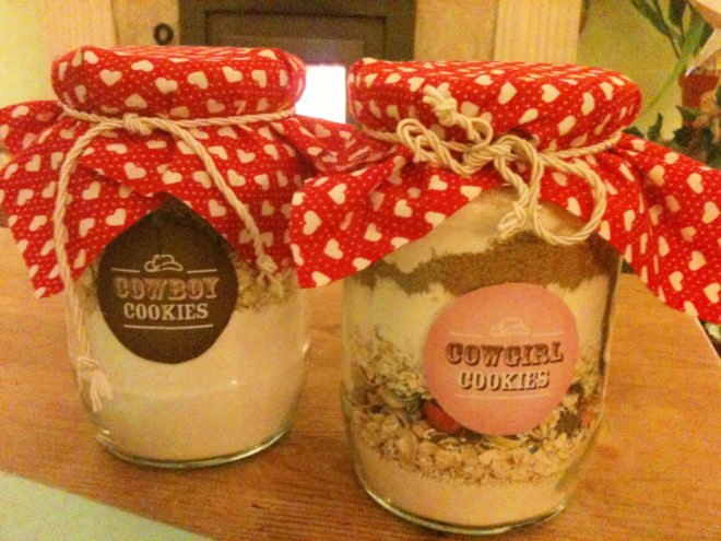 Cowgirl cookie mix, cowboy cookie mix, cowgirl cookie mix in a jar, food gifts in jars