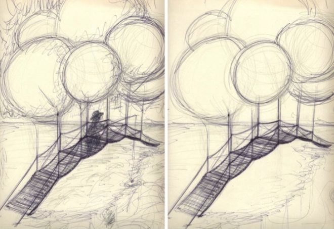 Olivier Grossetête, Pont de Singe, hanging bridge, helium, UK, Tattum Japanese Garden, design, art, public art, Leonardo da Vinci, floating structures, sustainable design, eco-design, futuristic bridge, floating bridge
