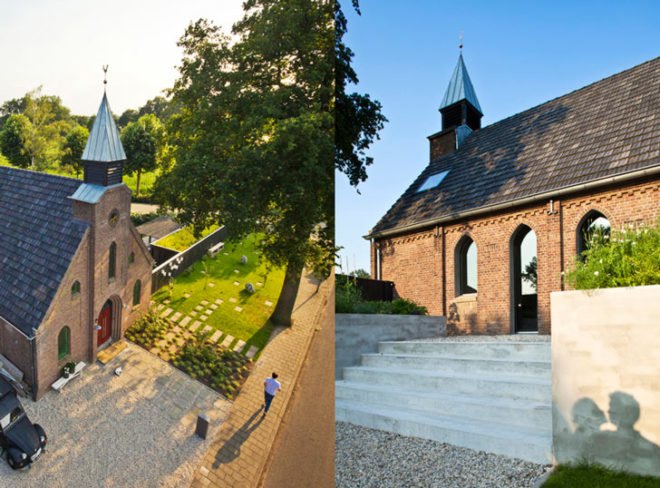 The Netherlands, Haarlo, Leijh Kappelhoff Seckel van den Doppelsteen Architecten, church, historic, renovation, residence, loft, God’s Loftstory, shipping container, green roof, garden