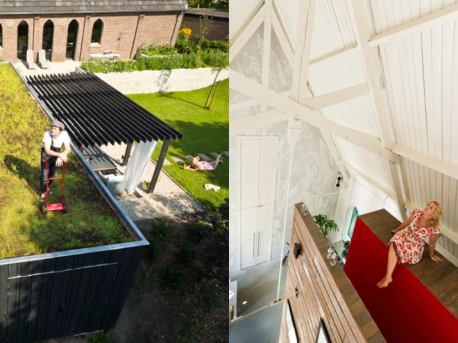 The Netherlands, Haarlo, Leijh Kappelhoff Seckel van den Doppelsteen Architecten, church, historic, renovation, residence, loft, God’s Loftstory, shipping container, green roof, garden