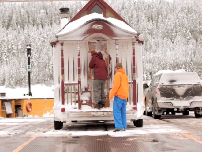 Livin Tiny, Sidecountry Sessions, tiny house, outdoor research, small space living, right on brother films, sam giffin, zack giffin, skiing,