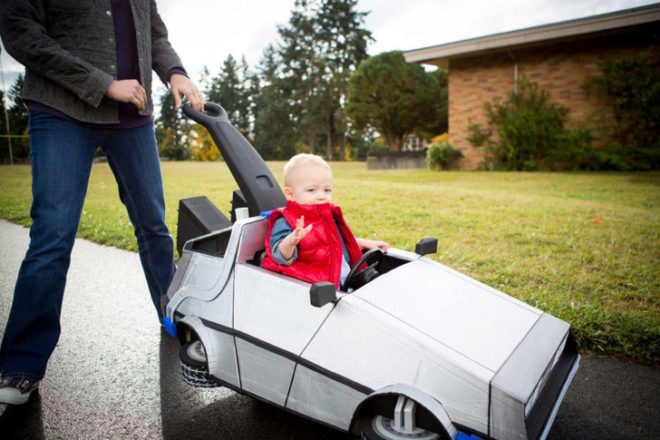 marty mcfly, delorean, back to the future, halloween costume, green costume, diy halloween costume, diy, green halloween costume contest, inhabitots, green design, sustainable design, diy back to the future costume, diy baby costume, kids halloween costume