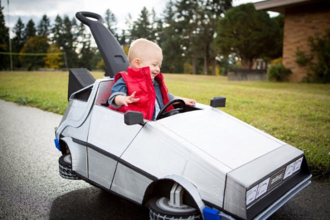 marty mcfly, delorean, back to the future, halloween costume, green costume, diy halloween costume, diy, green halloween costume contest, inhabitots, green design, sustainable design, diy back to the future costume, diy baby costume, kids halloween costume