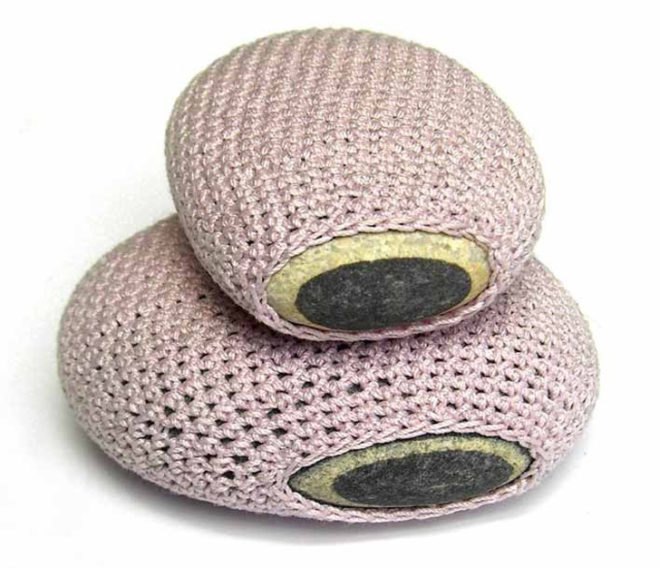 susanna bauer, crochet, embroidery, organic, natural objects, stone