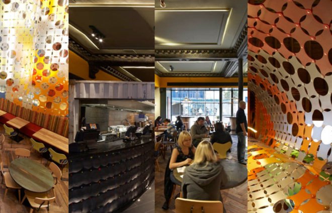 BuckleyGrayYeoman, Nando’s, Dundee, Scotland, Shipping Container, restaurant, historic building, industrial, cargotecture, Portuguese, chicken