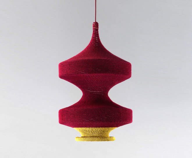 British designers, Naomi Paul, OMI pendant lamps, product design, recycled materials lighting, Sustainable Light Fixture, sustainable lighting, crocheted lamps