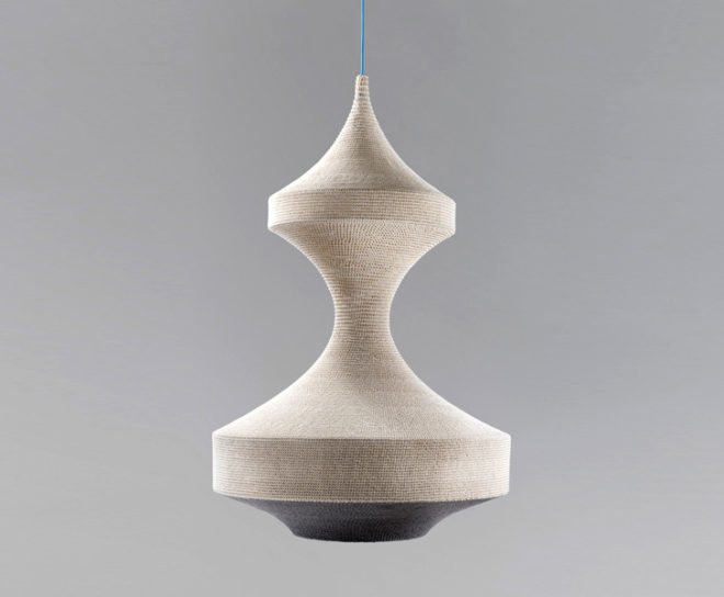 British designers, Naomi Paul, OMI pendant lamps, product design, recycled materials lighting, Sustainable Light Fixture, sustainable lighting, crocheted lamps