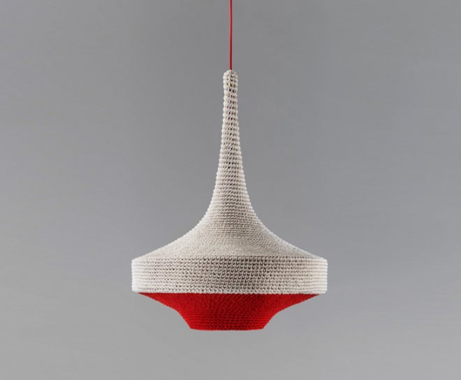 British designers, Naomi Paul, OMI pendant lamps, product design, recycled materials lighting, Sustainable Light Fixture, sustainable lighting, crocheted lamps