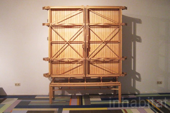 Paul Heijnen, Construction Cabinet , Collaboration O design, Design Academy of Eindhoven, hidden mechanism, craftsmanship, green furniture, Recycled Materials