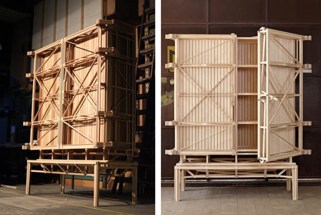 Paul Heijnen, Construction Cabinet , Collaboration O design, Design Academy of Eindhoven, hidden mechanism, craftsmanship, green furniture, Recycled Materials