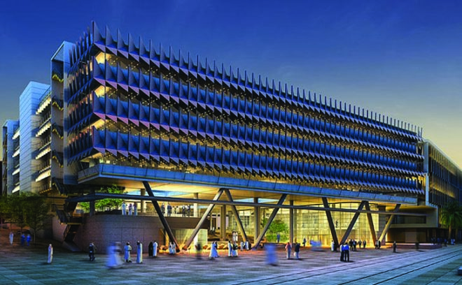 Siemens Headquarters Middle East, Masdar City, Abu Dhabi, LEED Platinum building, first LEED Platinum office building in the Middle East, Foster and Partners, Masdar, renewable energy company in Abu Dhabi, shading system, maximizing daylight, maximixing views, mitigating solar heat gain, reducing energy consumption, reducing water consumption, space plan flexibility, void-forming technology, sustainable urban design, connection to transit, connection to pedestrians