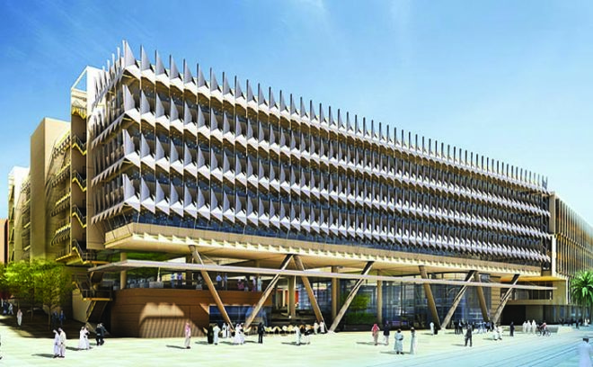 Siemens Headquarters Middle East, Masdar City, Abu Dhabi, LEED Platinum building, first LEED Platinum office building in the Middle East, Foster and Partners, Masdar, renewable energy company in Abu Dhabi, shading system, maximizing daylight, maximixing views, mitigating solar heat gain, reducing energy consumption, reducing water consumption, space plan flexibility, void-forming technology, sustainable urban design, connection to transit, connection to pedestrians