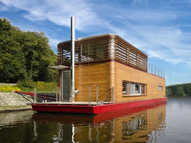 SayBoat, Milan Řídký, Czech Republic, floating houses, LED lighting, minimalist design, house boat, boat house, beech wood, sustainable beech, daylighting, floor heating, fireplace, loft, sustainable design, green design, eco-design