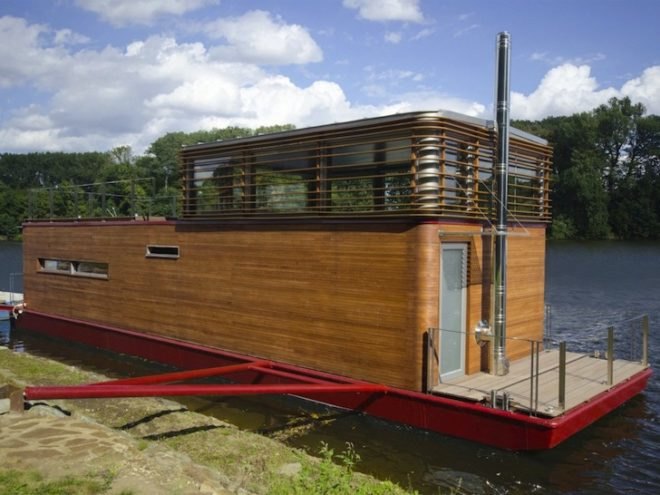 SayBoat, Milan Řídký, Czech Republic, floating houses, LED lighting, minimalist design, house boat, boat house, beech wood, sustainable beech, daylighting, floor heating, fireplace, loft, sustainable design, green design, eco-design