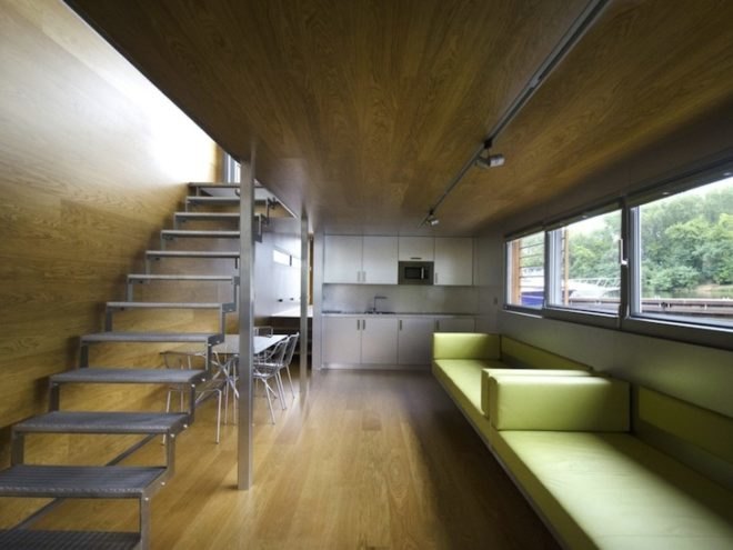 SayBoat, Milan Řídký, Czech Republic, floating houses, LED lighting, minimalist design, house boat, boat house, beech wood, sustainable beech, daylighting, floor heating, fireplace, loft, sustainable design, green design, eco-design