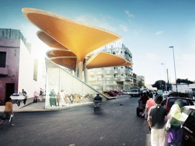 tomdavid architecten, market square casablanca, sustainable design, green design, public architecture, canopy structure, reused water, [ac-ca] competition,