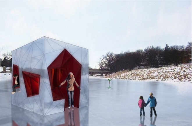 green design, eco design, sustainable design, warming hut, Ice Womb, Ice Skating hut,Virginia Melnyk