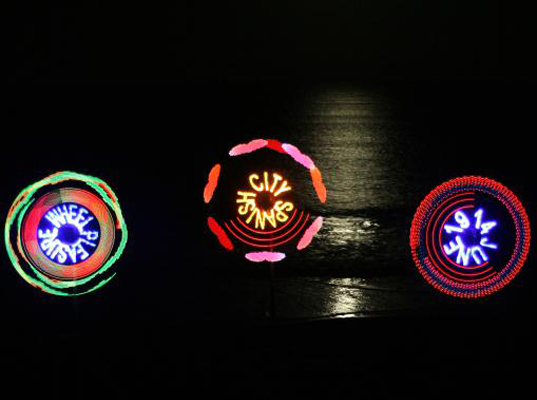 Aether and Hemera, POV, Persistence of Vision, led, light emitting diode, eco art, green art, lighting installation, sustainable design, green design