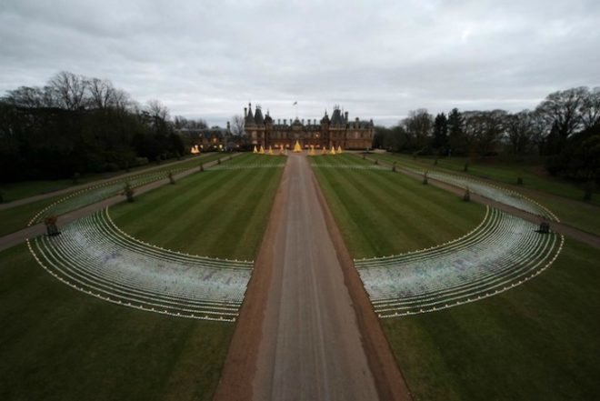 bruce munro, waddesdon manor, angel of light, blue moon, cd light installation, green art, sustainable artwork, green installations, light installation