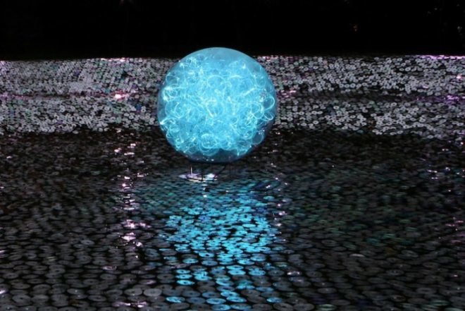 bruce munro, waddesdon manor, angel of light, blue moon, cd light installation, green art, sustainable artwork, green installations, light installation